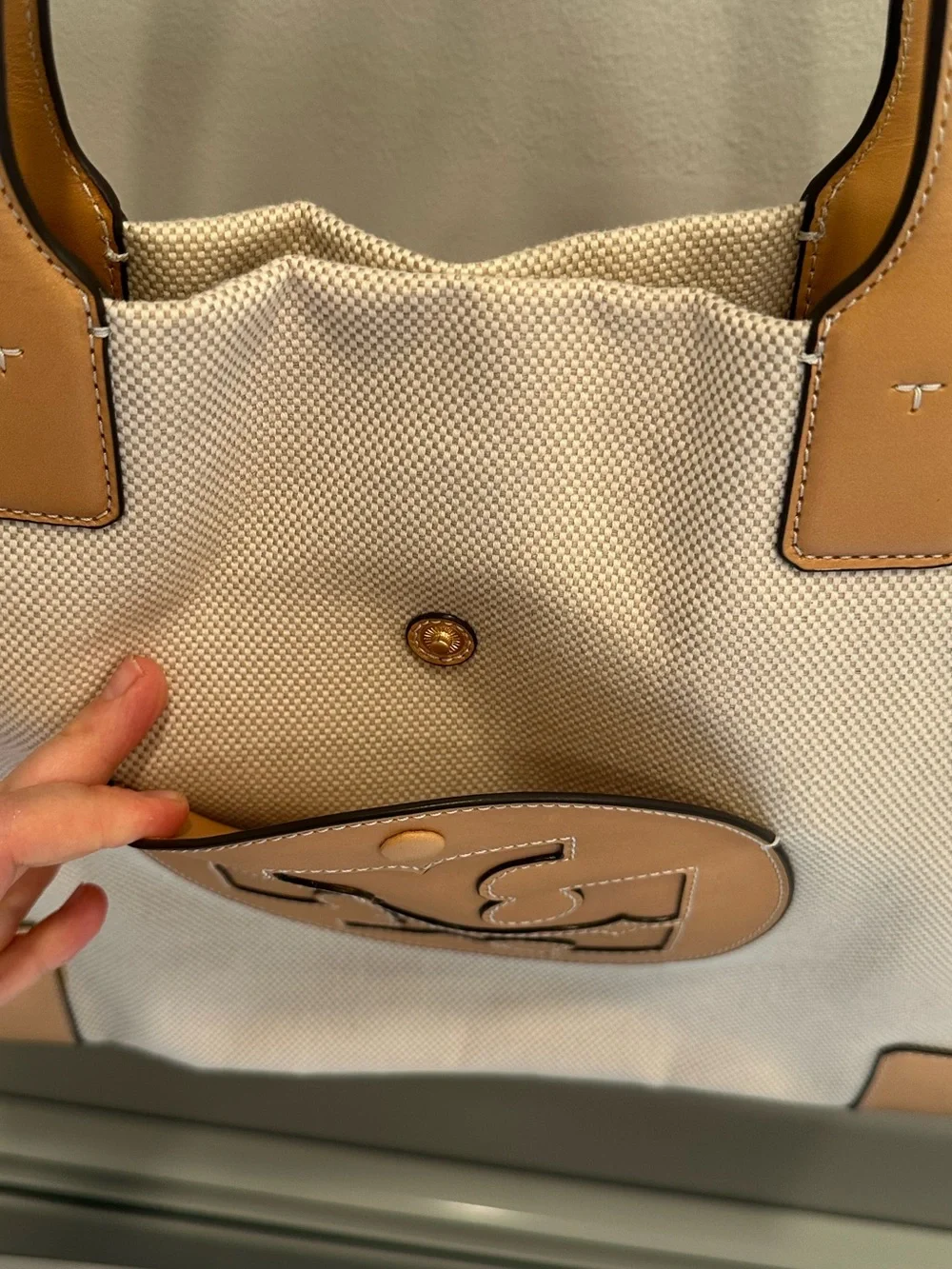 Tory Burch Ella Canvas Tote with Tan Leather Trim